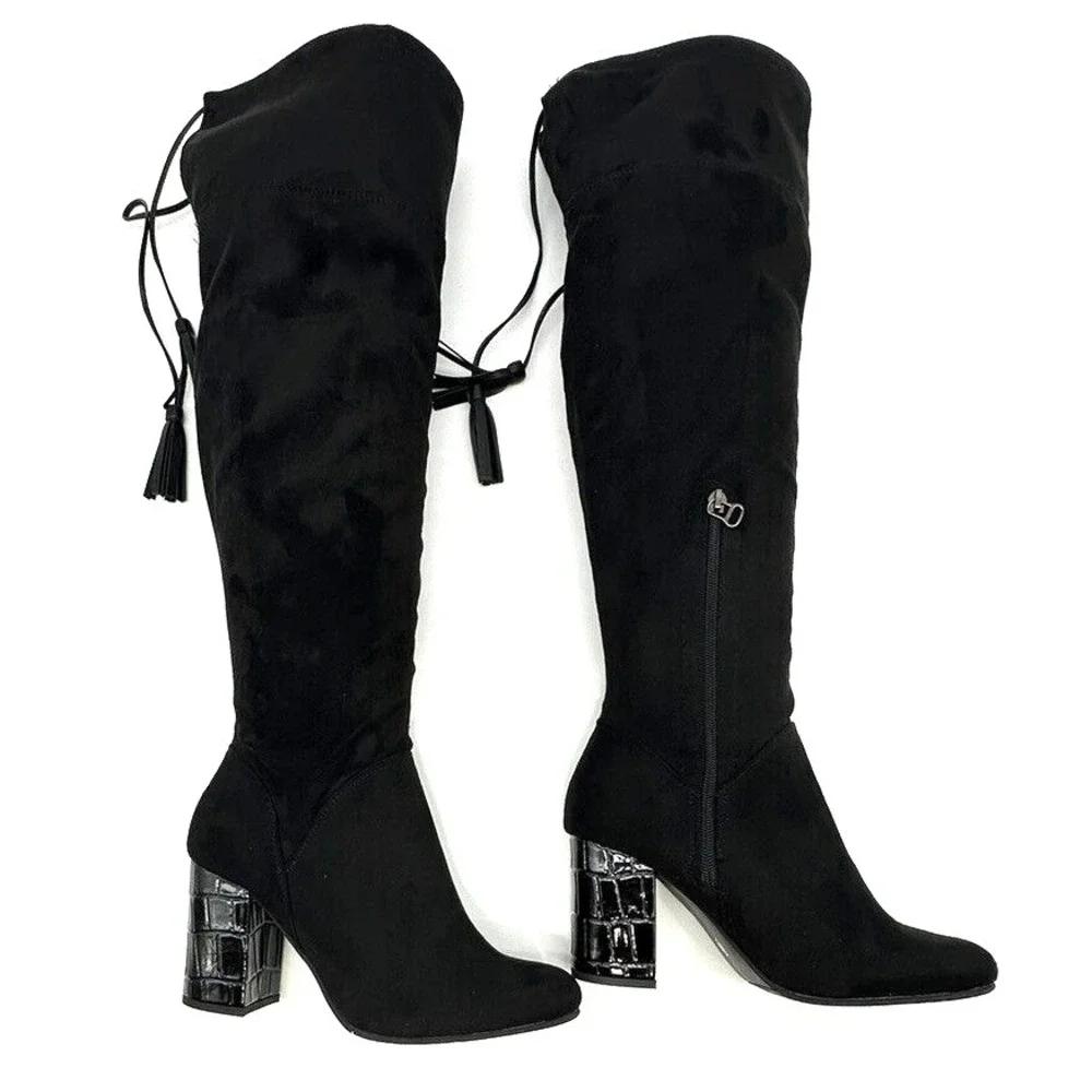 J. Renee Calcari Womens Size 9 W Suede Croc Print Heel Over The Knee Boots